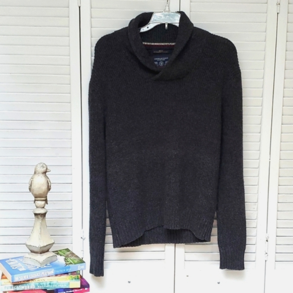 American Eagle Outfitters Size S Dark Grey Athletic Fit Knit Pullover Sw…